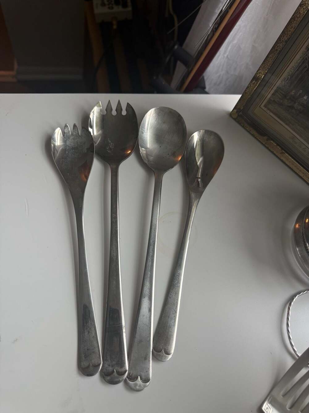 Vintage Silver Plated Sheffield England Salad Serving Utensils Set of 4